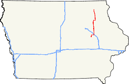 Iowa 150 runs north–south in eastern and northeastern Iowa