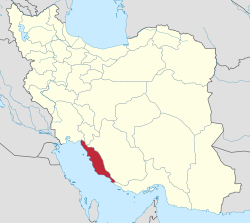 Map of Iran with Bushehr highlighted