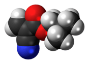 Space-filling model of the isobutyl cyanoacrylate molecule