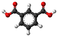 Ball-and-stick model of the isophthalic acid molecule