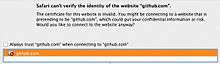 "Safari can't verify the identity of the website github.com."