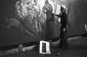 Julian Ritter painting mural for the Golden Gate International Exposition