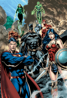 The Justice League stand among rubble