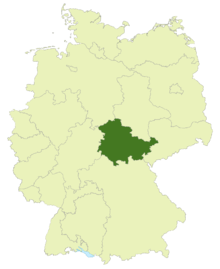 Map of Germany with the location of Thuringia highlighted