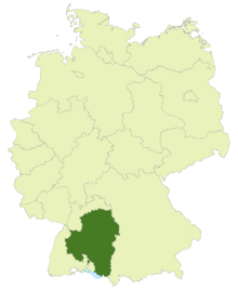 A map of Germany with the location of Baden-Württemberg highlighted