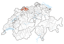 Map of Switzerland, location of Basel-Landschaft highlighted