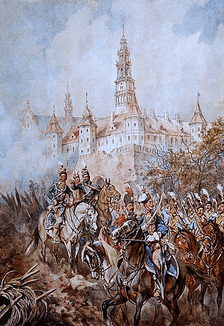 Painting by Juliusz Kossak depicting Pulaski at Częstochowa's walls in 1770