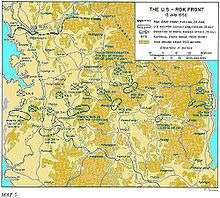 Arrows symbolizing the North Korean Army pressing against US and South Korean positions