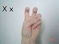 A flexed ASL 'V': Like an ASL 'X', but with two flexed fingers