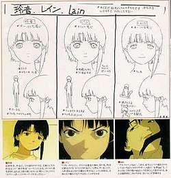 A series of drawings depicting the different personalities of Lain – the first shows shy body language, the second shows bolder body language, and the third grins in an unhinged fashion.