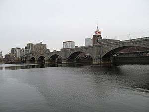 Lechmere Viaduct. viewed looking southward from East Cambridge (Charles River Dam is visible through Viaduct arches)