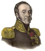 Color print of a man in a high-collared military uniform with gold epaulettes