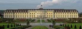 Ludwigsburg Palace's Old Hauptbau and the Baroque Gardens from the south.