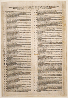 A single page printing of the Ninety-Five Theses in two columns