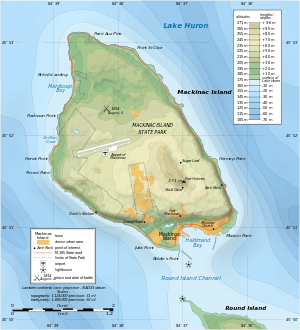 A map of Mackinac Island's topography.