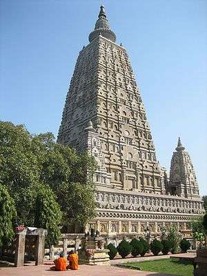 stone Mahabodhi temple in Bodh Gaya, India, is the place where Gautama Buddha attained nirvana underneath the Bodhi Tree