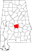 Map of Alabama highlighting Autauga County