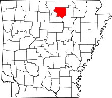 Map of Arkansas highlighting Izard County