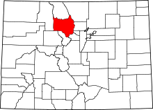 Map of Colorado highlighting Grand County