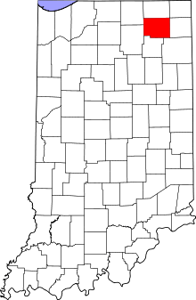 Map of Indiana highlighting Noble County