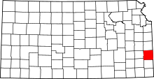 Map of Kansas highlighting Bourbon County