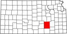 Map of Kansas highlighting Butler County