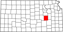 Map of Kansas highlighting Chase County