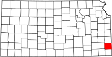 Map of Kansas highlighting Crawford County