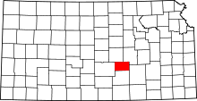 Map of Kansas highlighting Harvey County