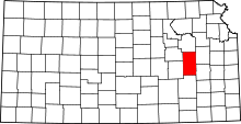 Map of Kansas highlighting Lyon County