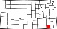 Map of Kansas highlighting Montgomery County