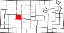 Map of Kansas highlighting Ness County