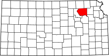 Map of Kansas highlighting Pottawatomie County