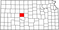 Map of Kansas highlighting Rush County