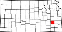 State map highlighting Woodson County