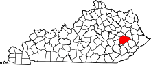 Map of Kentucky highlighting Breathitt County