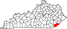 State map highlighting Harlan County