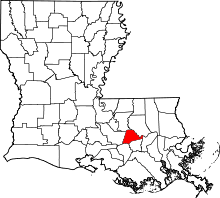 State map highlighting Ascension Parish