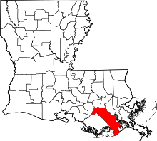 State map highlighting Lafourche Parish