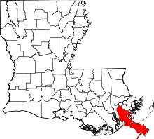 State map highlighting Plaquemines Parish