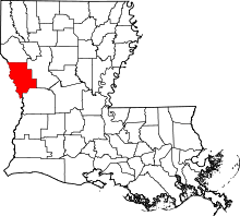 State map highlighting Sabine Parish