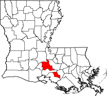 State map highlighting St. Martin Parish