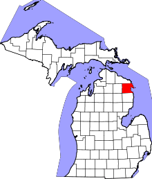 State map highlighting Alpena County