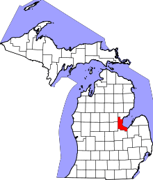 Map of Michigan highlighting Bay County