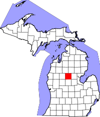 Map of Michigan highlighting Clare County