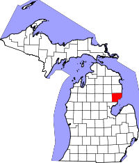 Map of Michigan highlighting Iosco County