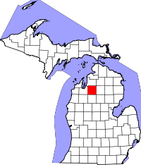 State map highlighting Kalkaska County