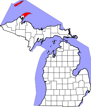 State map highlighting Keweenaw County