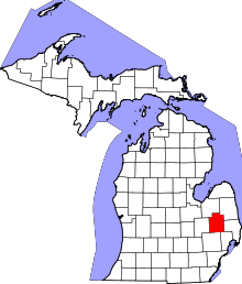 State map highlighting Lapeer County