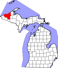 Map of Michigan highlighting Ontonagon County